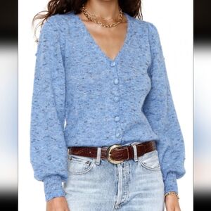 Heartloom Acadia Marled Cardigan Blue Speckled Puff Sleeve women's XS minimalist